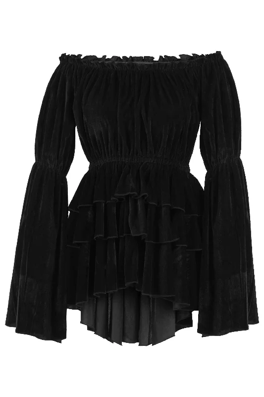 lace lingerie for honeymoon-Black Velvet Ruffle Dress