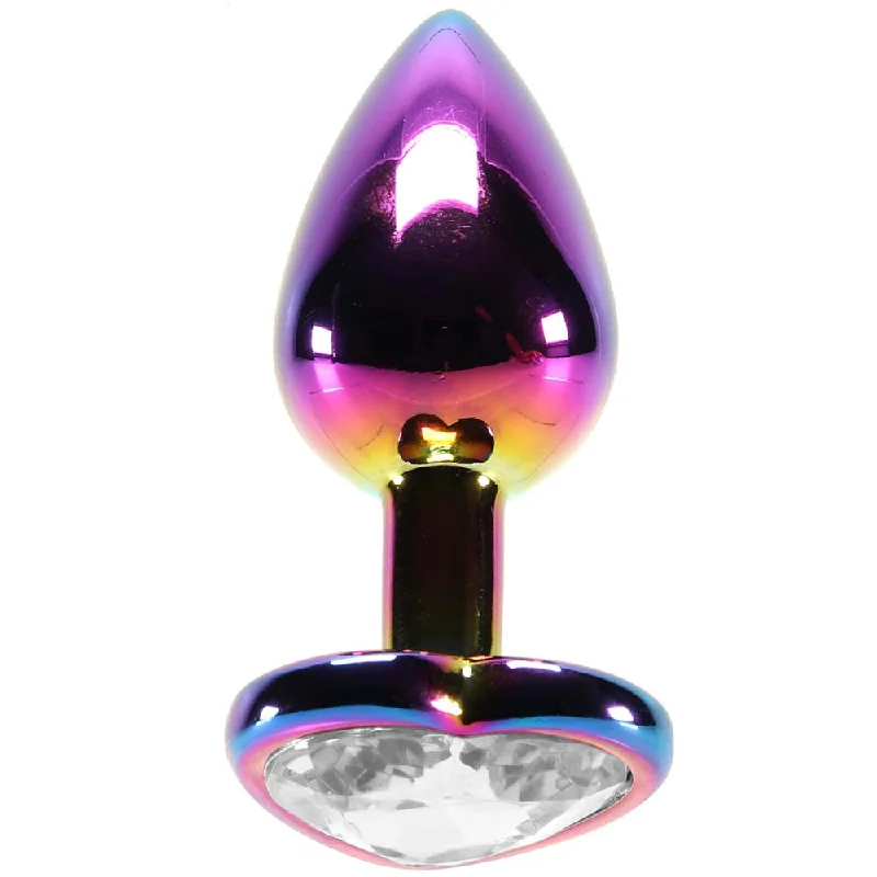 Low-Noise Masturbator Sleeve-Small Aluminum Plug with Clear Heart Gem in Multicolor