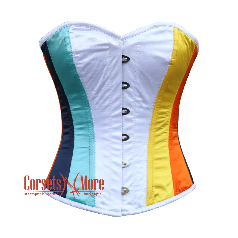 corset for alternative gathers-Plus Size White, Royal Blue, Orange And Yellow Satin Aro-ace Color Costume Burlesque Corset Overbust Top