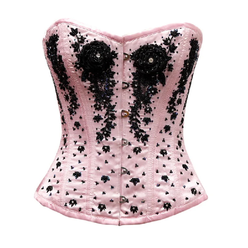 corset with bold folds-Gautrat Pink Satin Embroidery Overbust Corset