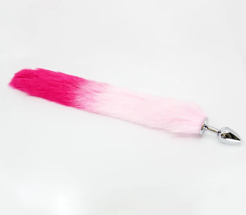 Ergonomic Masturbator Pack-Love in Leather Deluxe Aluminium Small Butt Plug with Pink and Hot Pink Faux Fur Fox Tail