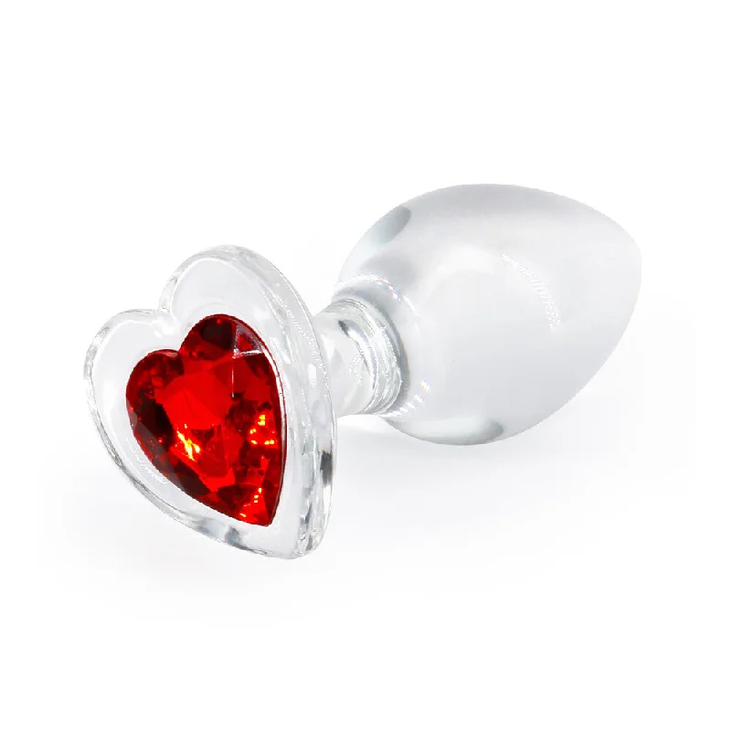 Waterproof Masturbator Tool-Crystal Desires Glass Heart Medium Butt Plug