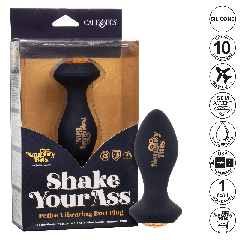 Adjustable Masturbator Device-California Exotics - Naughty Bits Shake Your Ass Petite Vibrating Butt Plug (Black)