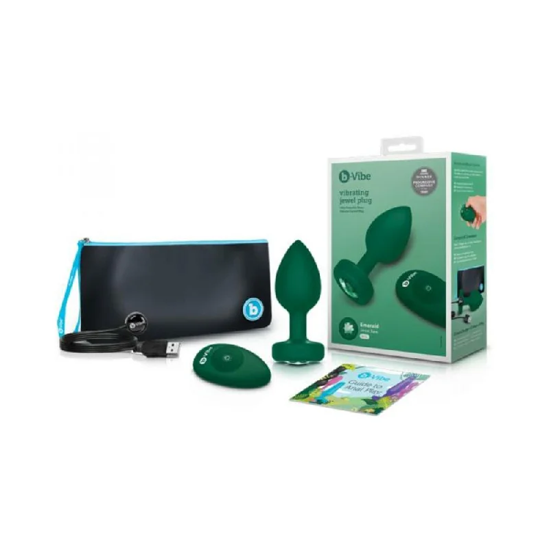 Disposable Masturbator Case-b-Vibe Remote Control Vibrating Jewel Plug (M/L) - Emerald Green