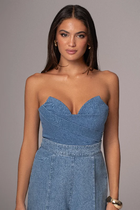 corset with structured drapes-Medium Wash Teyana Denim Bustier