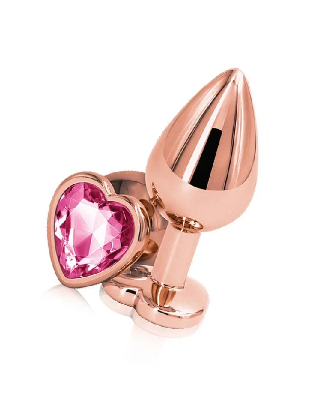 Waterproof Masturbator Kit-Jewel Rose Gold Heart Butt Plug, Pink