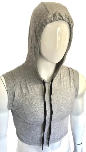 sexy lingerie for a sexy night-Hooded Crop Tank - Grey Cotton