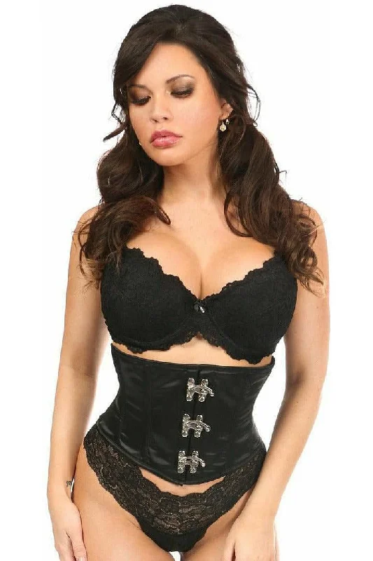 sexy lace and satin body lingerie-Top Drawer Black Satin Steel Boned Mini Cincher w/Clasps