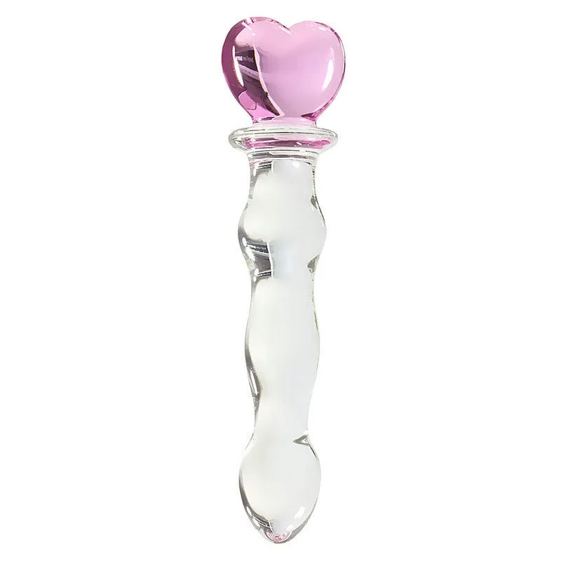 Jointed dildo-Crystal Heart Wavy Glass Dildo 8 Inch