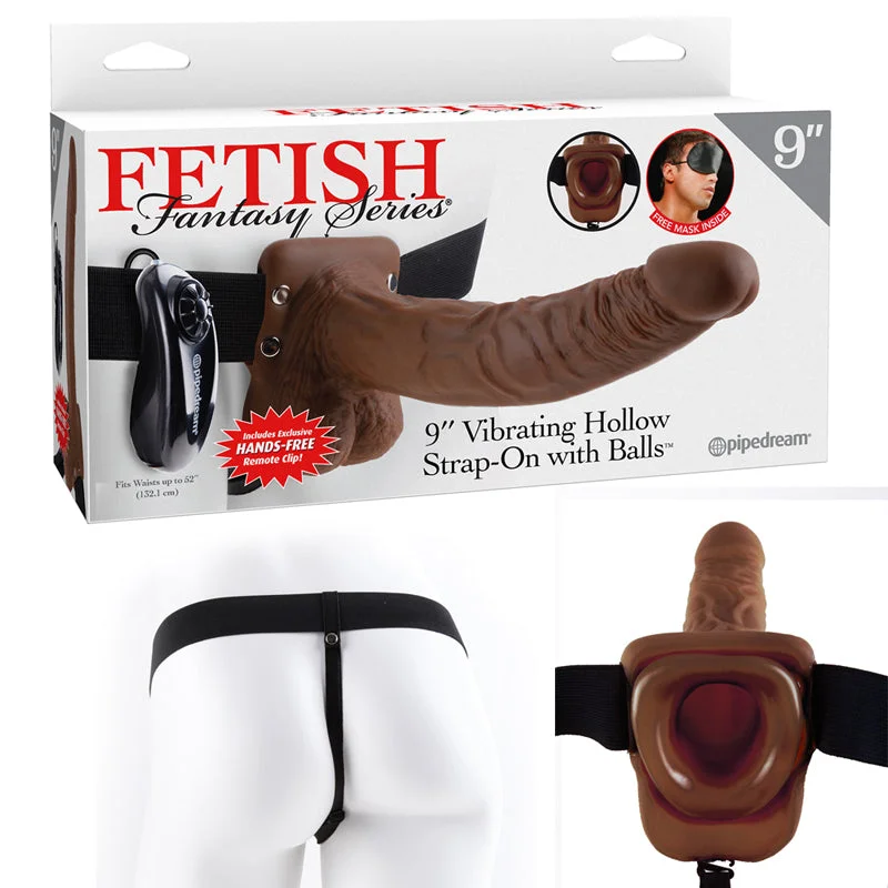 app-controlled sex toy for remote play-Fetish Fantasy Series 9-Inch Vibrating Hollow Strap-on With Balls - Brown