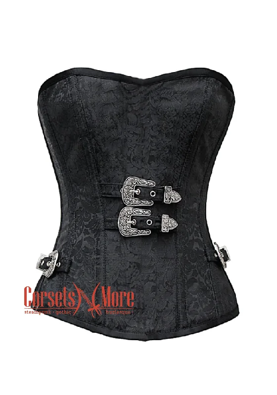 corset for pageant flows-Plus Size Black Brocade Gothic Costume Waist Training Bustier Overbust Corset Top