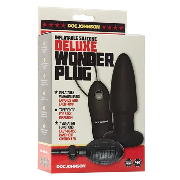 Non-Toxic Masturbator Pack-Doc Johnson - Deluxe Wonder Plug Inflatable Vibrating Butt Plug (Black)