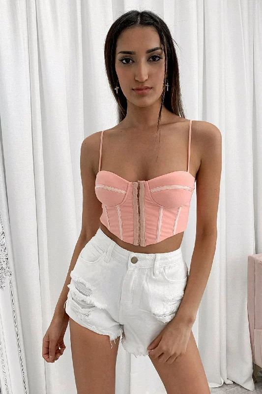 corset with structured drops-Fallon Bustier Crop - Peach