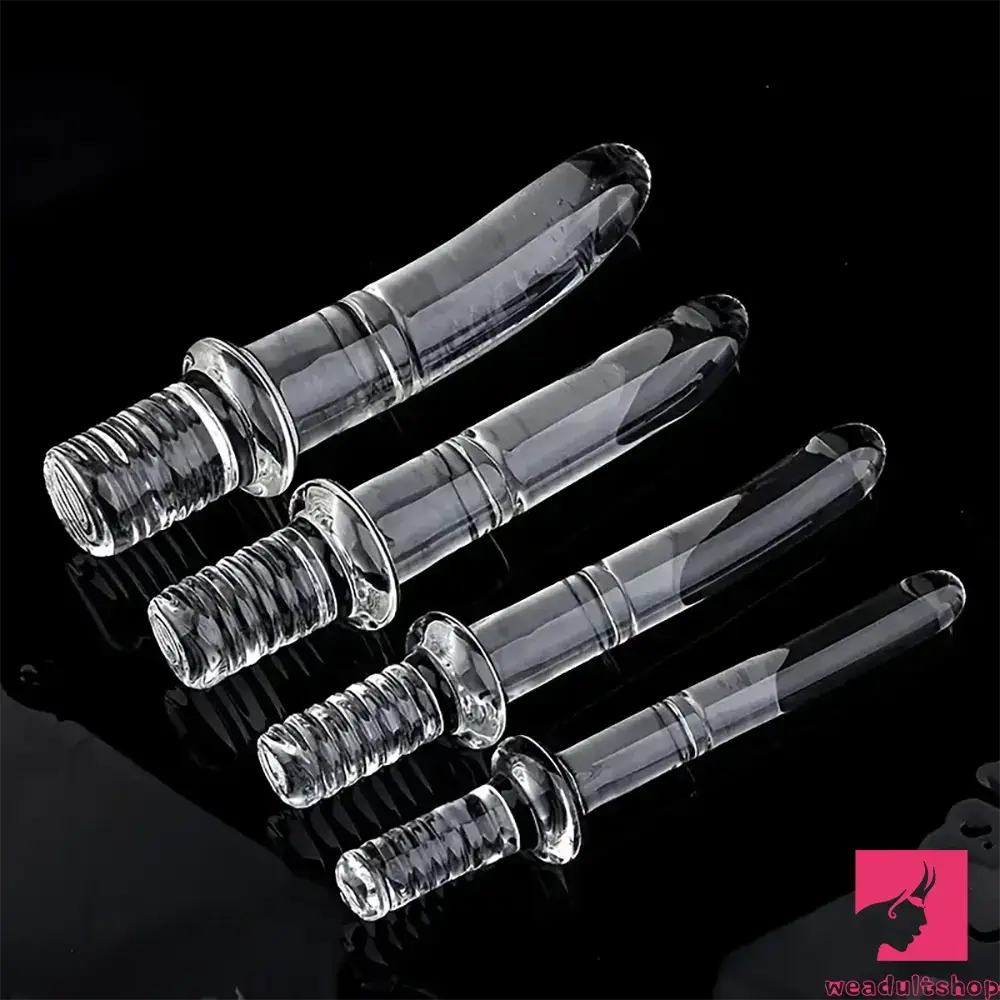 Wave-shaped dildo-6.69in 6.88in 7.08in 7.28in Clear Glass Crystal Dildo With Handle Sex Toy