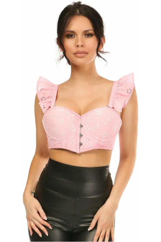 sheer lingerie set for romantic nights-Lavish Lt Pink Eyelet Underwire Bustier Top w/Removable Ruffle Sleeves