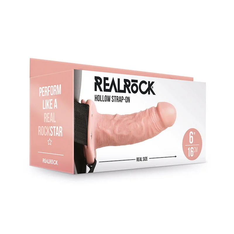 vibrating dildo with suction cup for hands-free play-RealRock Realistic 6 in. Hollow Strap-On Beige