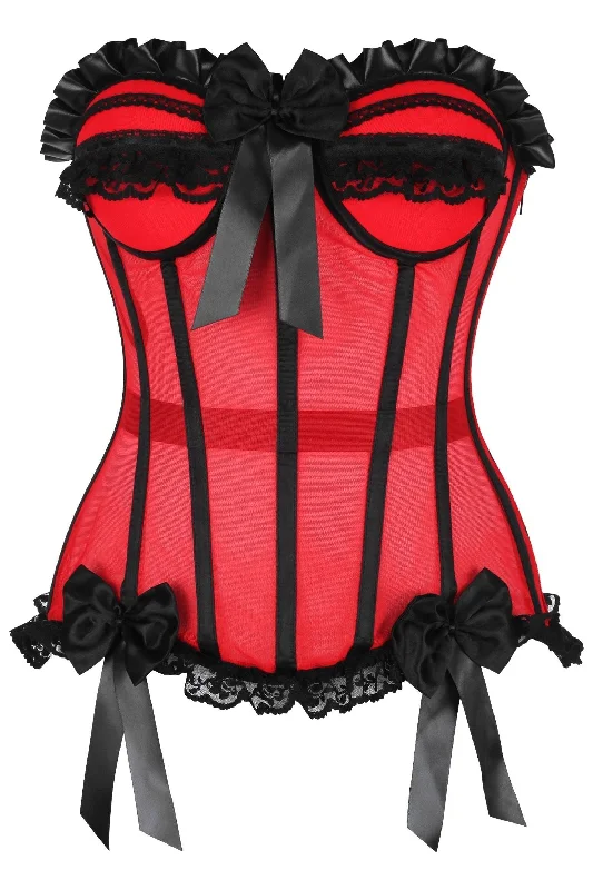 sexy lingerie with lace waistband-Top Drawer Steel Boned Red/Black Mesh Underwire Bustier Corset