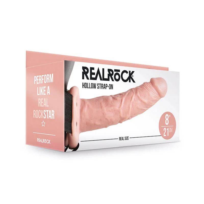 smooth silicone vibrating dildo for maximum comfort-RealRock Realistic 8 in. Hollow Strap-On Beige