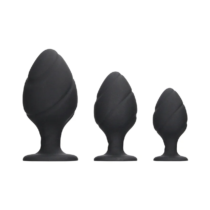 Multi-Use Masturbator Case-Ouch Swirled Butt Plug Set Black