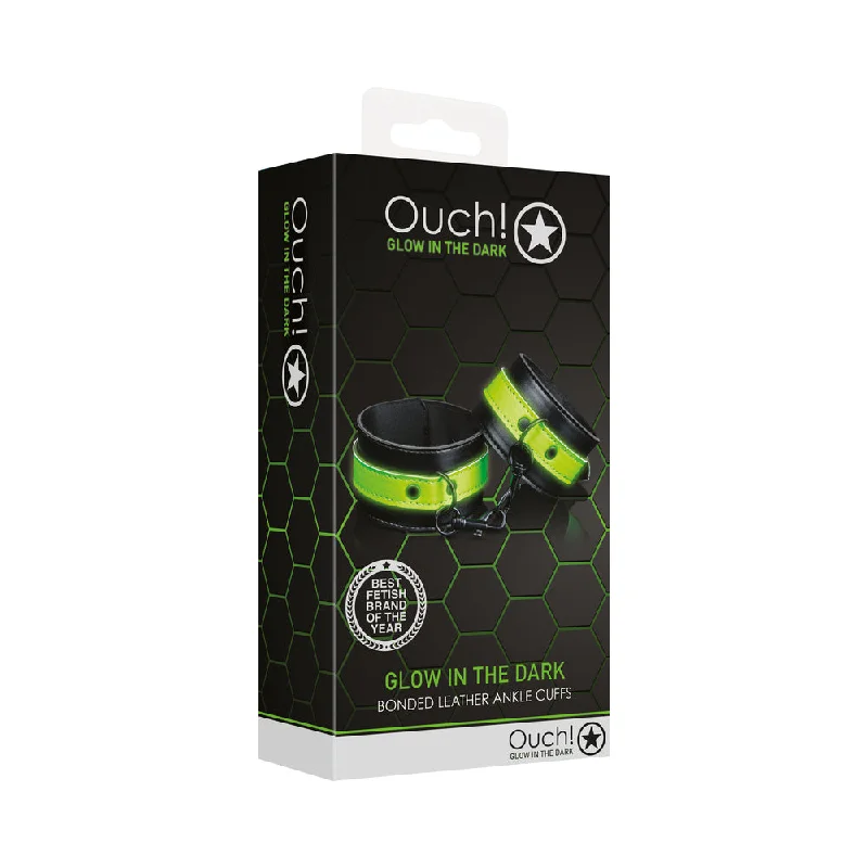 beginner anal plug for comfortable insertion-Ouch! Glow Ankle Cuffs - Glow In The Dark - Green