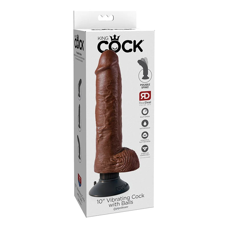 King Cock 10-Inch Vibrating Cock With Balls -  Brown