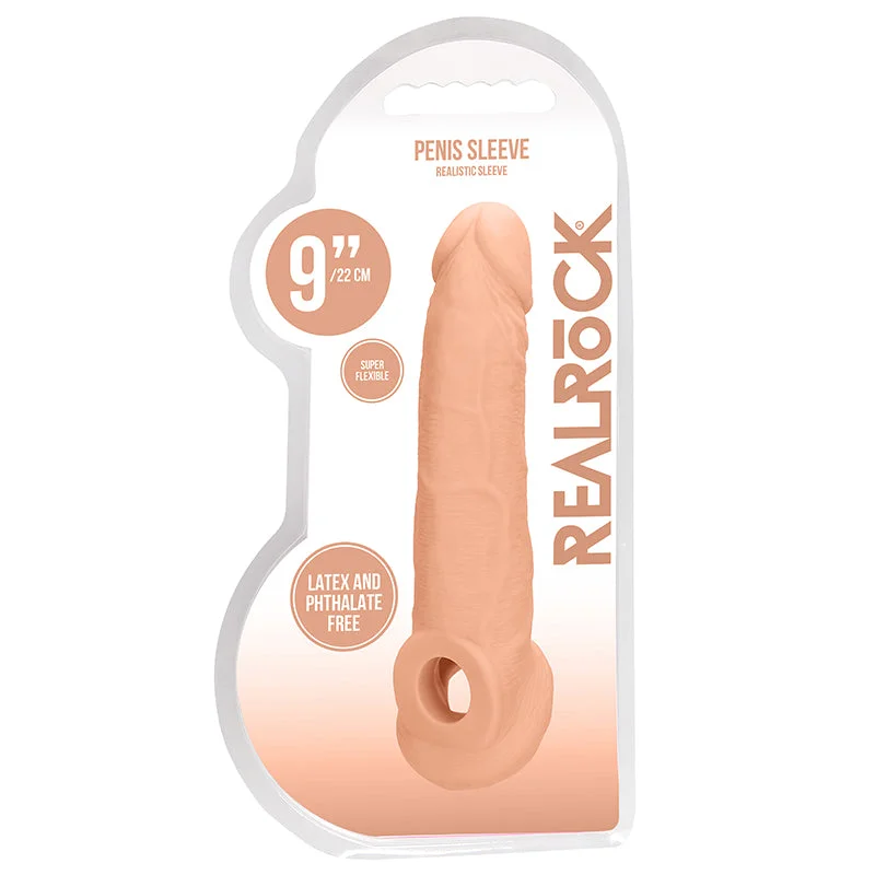 vibrating dildo with multiple settings for deeper penetration-Real Rock Penis Extender With Rings - 9" - 22 Cm - Vanilla