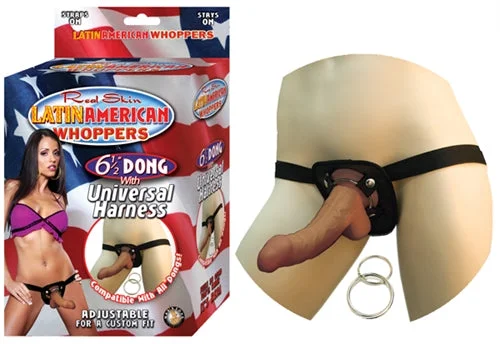 Realistic Masturbator Sensation-All American Whoppers 6.5-Inch-Dong With Universal Harness Latin