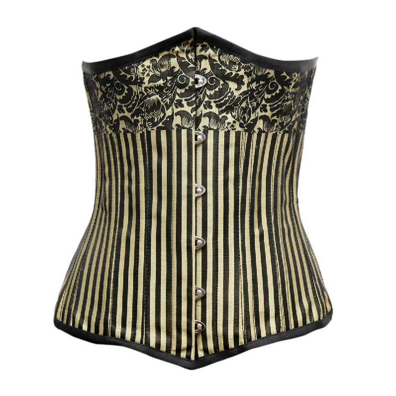 corset with asymmetrical folds-Cianni Black Gold Brocade Underbust Corset