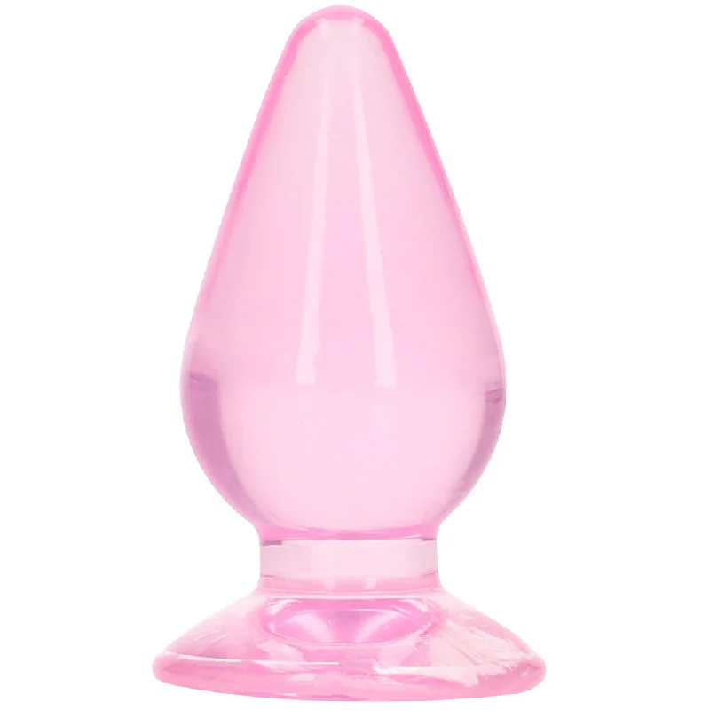 Travel-Friendly Masturbator Kit-RealRock Crystal Clear Jelly 4.5 Inch Butt Plug in Pink