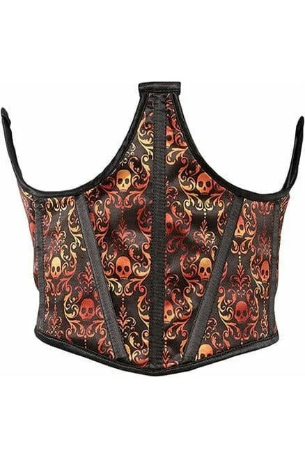 playful lace lingerie set-Lavish Orange & Black Skull Satin Open Cup Waist Cincher