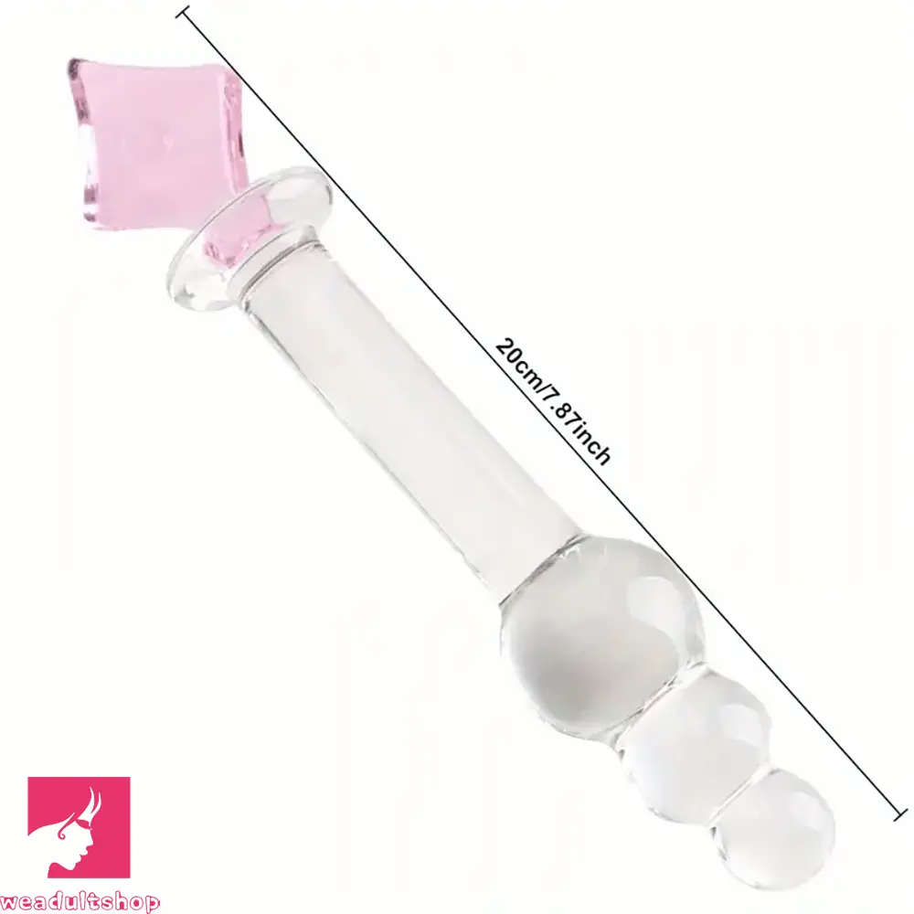 Stuffed dildo-7.87in Crystal Glass Penis Real Beads Dildo With Square Crystal Pagoda