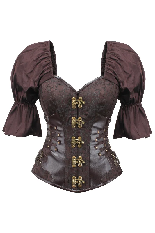 corset with gathered stitching-Ivezaj Steampunk Overbust Corset With Short Flounce Sleeve