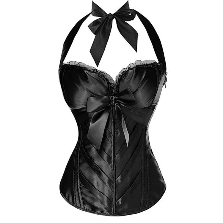 bridal satin lingerie set-Women's Gothic Bowknot Satin Halter Top Corsets