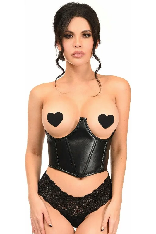 intimate lingerie with lace edges-Lavish Black Faux Leather Underwire Cincher Corset