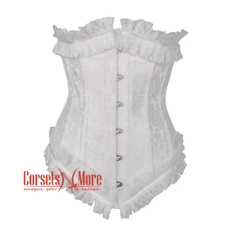 corset with flared cascades-Plus Size White Brocade Net Frill Design Gothic Waist Training Underbust Corset Bustier Top