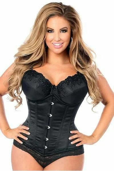 elegant lace chemise lingerie set-Lavish Black Satin Underbust Corset