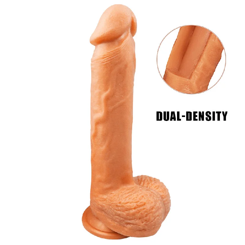 Knob-adjusted dildo-B49 Realistic Gold Dual-density Liquid Silicone Suction Cup Dildo with Balls 8.7 Inch