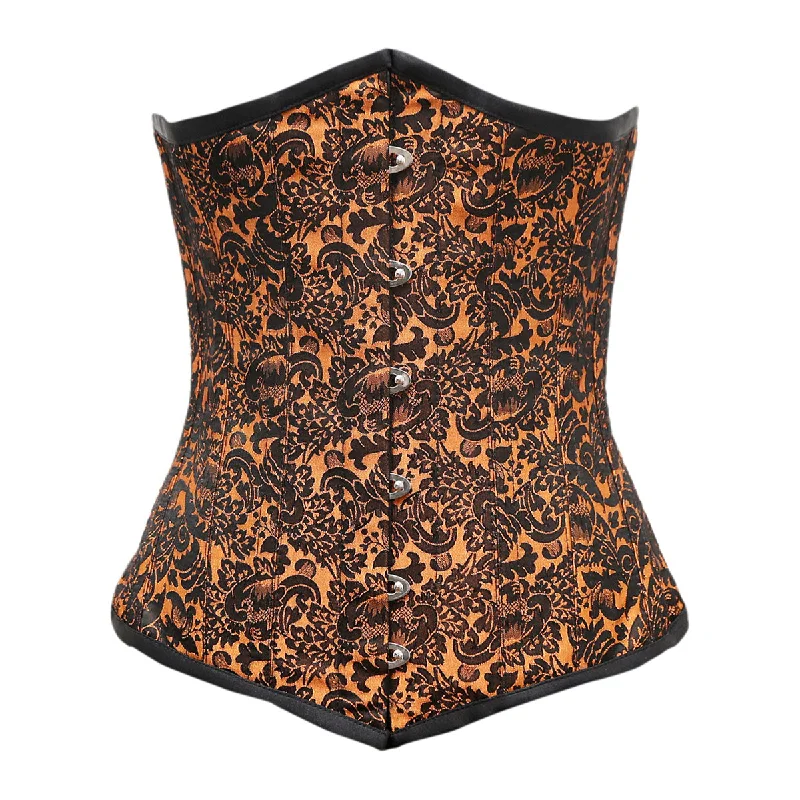 corset with sheer drapes-Angly Orange Black Brocade Underbust Corset