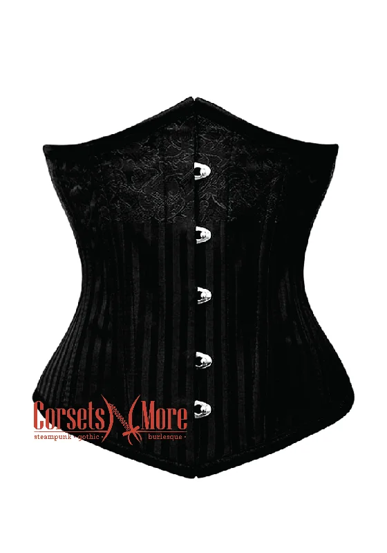 corset with studded drapes-Plus Size Black Brocade Gothic Burlesque Underbust Corset