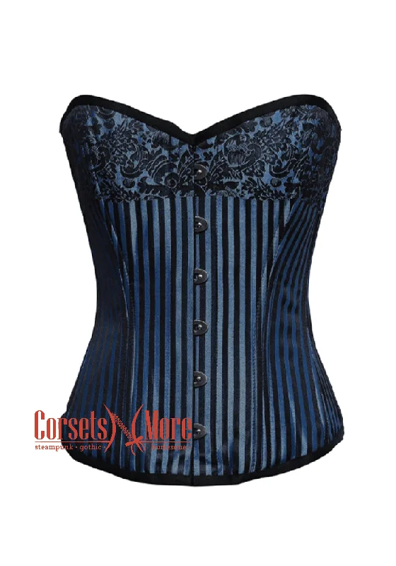 corset with flared levels-Plus Size Blue and Black Corset Brocade Gothic Burlesque Costume Waist Training Bustier Overbust Top