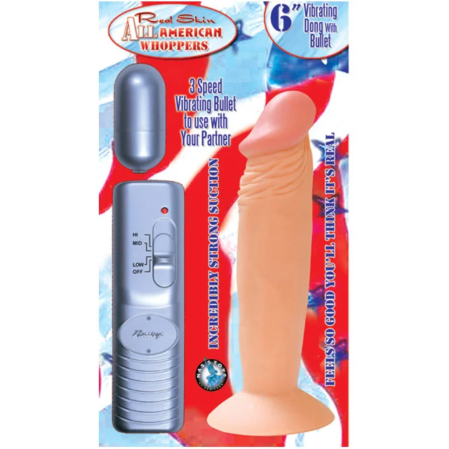 Rechargeable Masturbator Kit-All American Whoppers 6in. Straight Vibrating Dong with Bullet