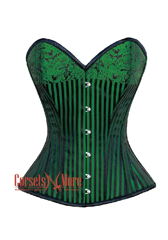 corset for dance cascades-Plus Size Green And Black Brocade Silver Zipper Steampunk Overbust Costume Corset