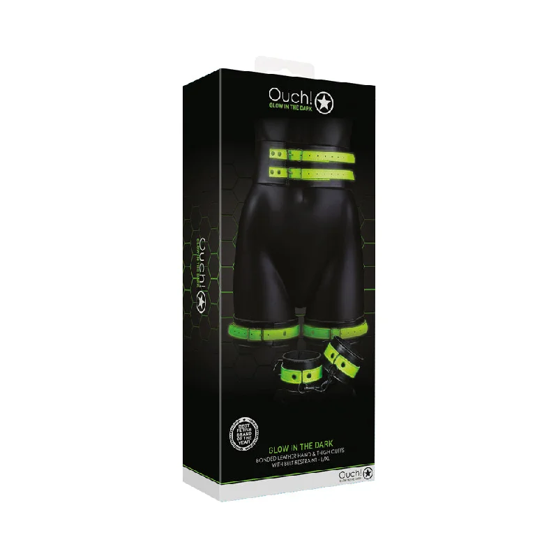 vibrating cock ring for better stamina-Ouch! Glow Thigh Cuffs, Hand Cuffs & Belt - Glow In The Dark - Green - L/xl