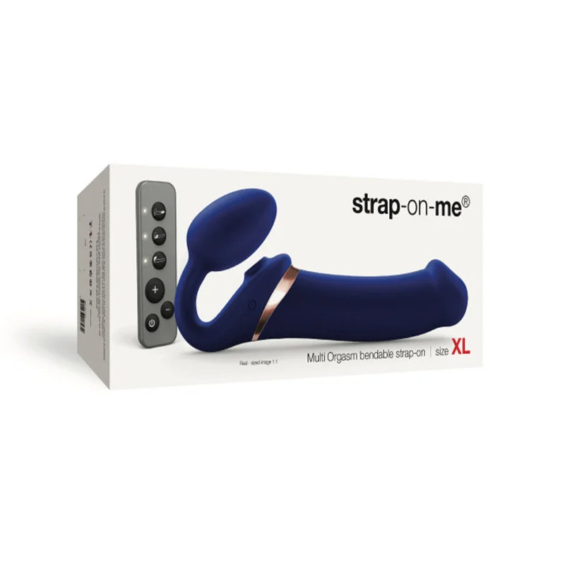 vibrating anal plug for deep anal pleasure-Strap-On-Me Multi Orgasm Bendable Strap-On With Remote Night Blue XL