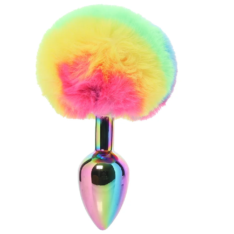 Travel-Ready Masturbator Sleeve-Gemsations 3 Inch Bunny Tail Butt Plug in Rainbow