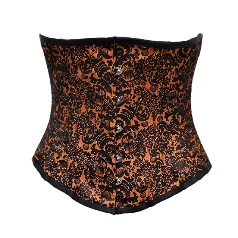 corset with asymmetrical flows-Lassal Orange Black Brocade Underbust Corset