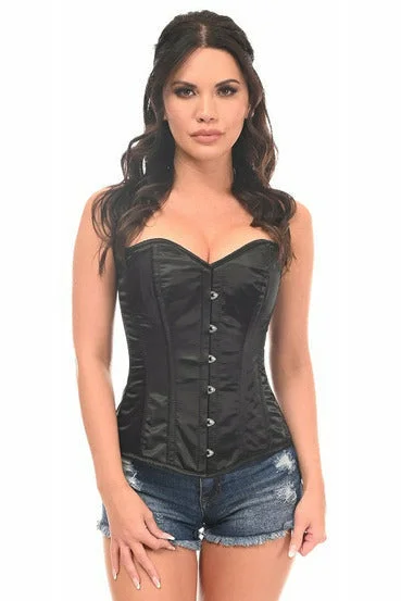 sexy mesh lingerie with silk details-Black Satin Full Back Sweetheart Corset