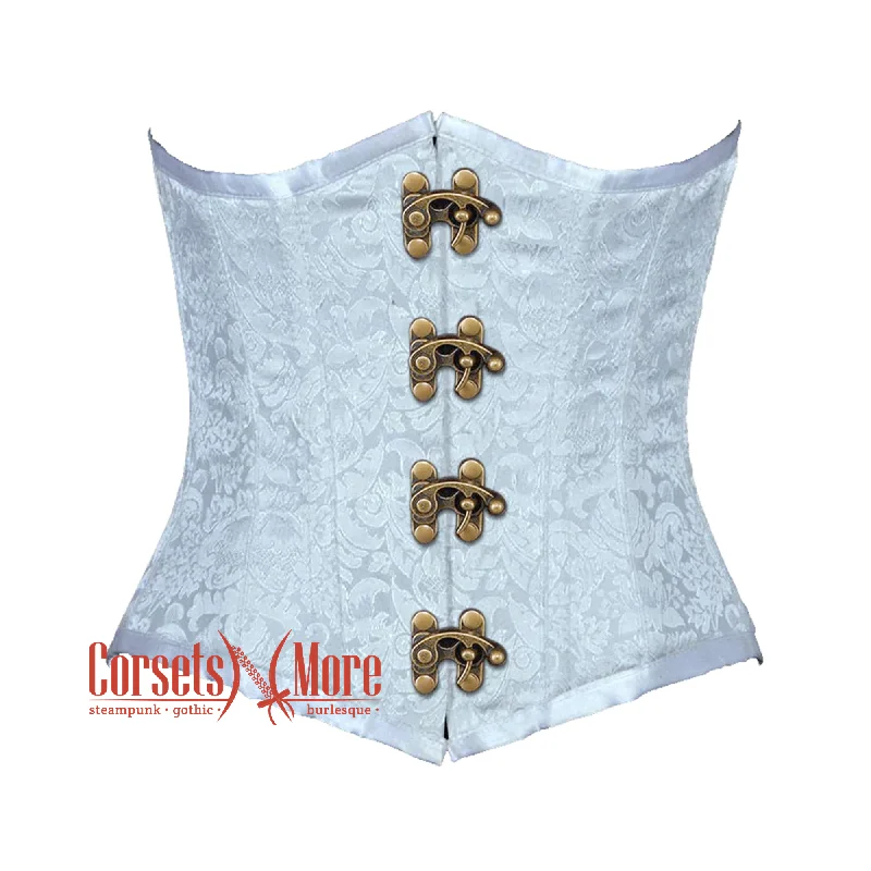 corset with structured gathers-Plus Size Baby Blue Brocade Antique Gothic Burlesque Waist Training Underbust Corset Bustier Top