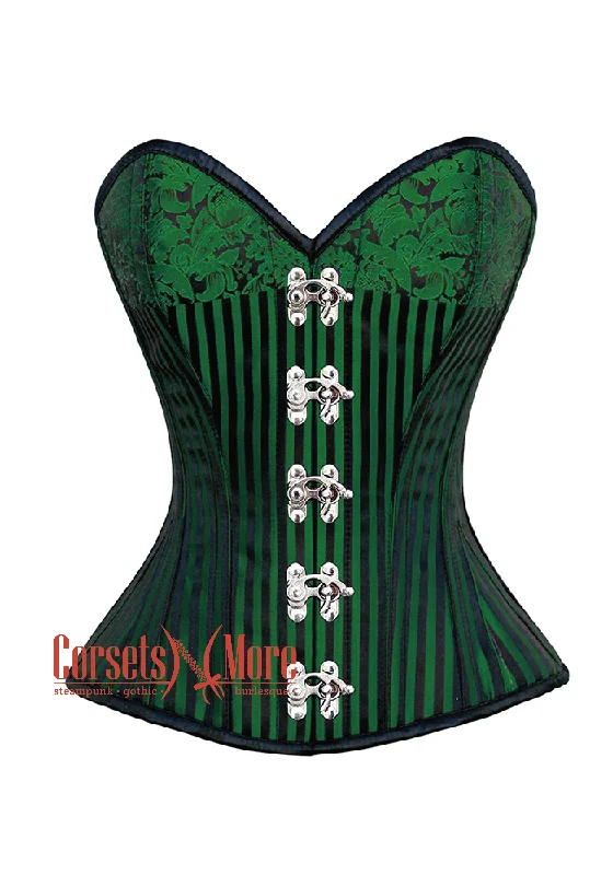 corset with scalloped flows-Plus Size Green And Black Brocade Steampunk Overbust Costume Corset