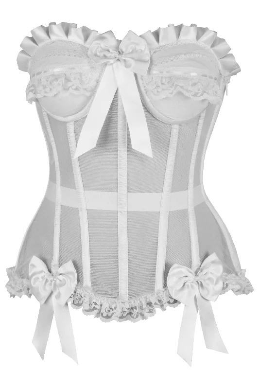 sexy lingerie with intricate lace detailing-Top Drawer Steel Boned White Mesh Underwire Bustier Corset